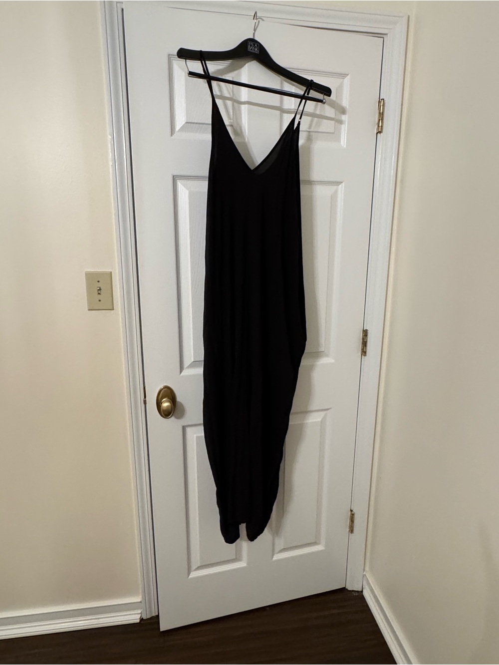Elan Black V-Neck Maxi Slip Dress with Thin Straps